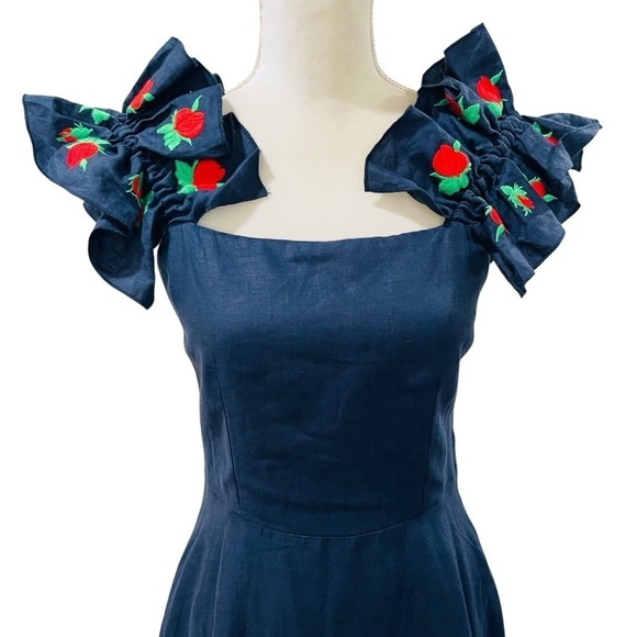 Fanm Mon Navy Midi Dress with Floral Accents - Picture 6 of 13